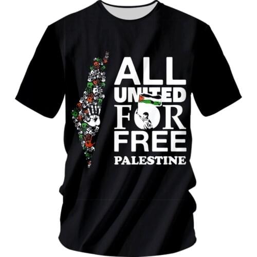 IFPD Black 3D Free Palestine T Shirt Print War And Peace Summer Mens Clothing Short Sleeve T-shirts Casual Streetwear Oversized