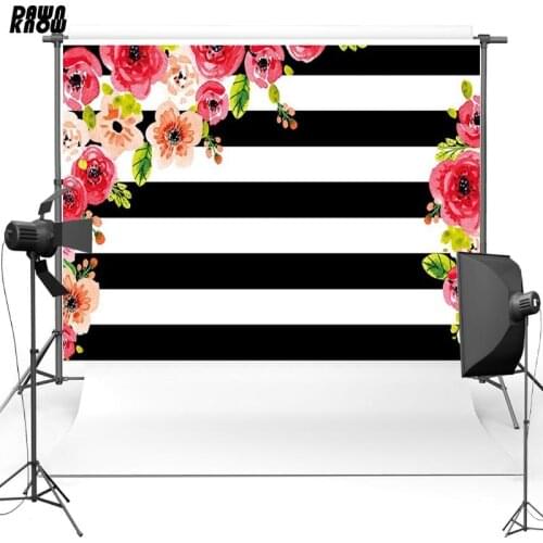 DAWNKNOW Floral White Black Stripe New Fabric Polyester Photography Background Vinyl Backdrop For Party Photo studio lv1016