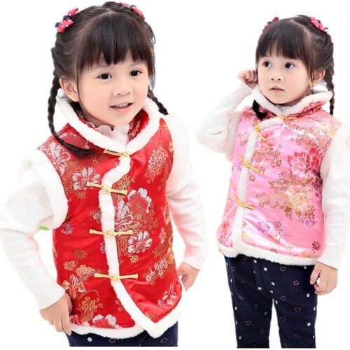 Chinese Children Waistcoat Floral Baby Girl Coat Kids Vest Tank Tops Spring Festival Outfit Sleeveless Pink Red Jacket New Year