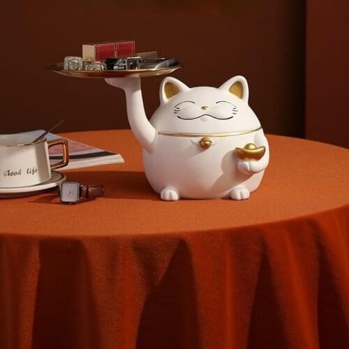 Lucky Cat Figurine Cute Aesthetic Ornaments Light Luxury Miniatures Living Room Creativity Maneki Neko Home Accessories DK50FM