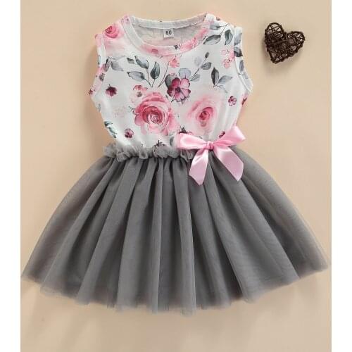 FOCUSNORM 1-6Y Summer Infant Kids Girls Dress Flowers Printed Lace Patchwork Sleeveless Tutu Sundress