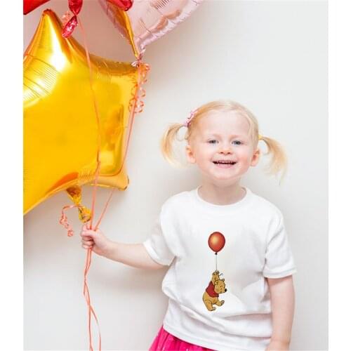 2021 New Summer Disney Children Cartoon Winnie The Pooh Happy Gifts Baby Boy Girl Short Sleeve Kids T-Shirt Kawaii Tee White
