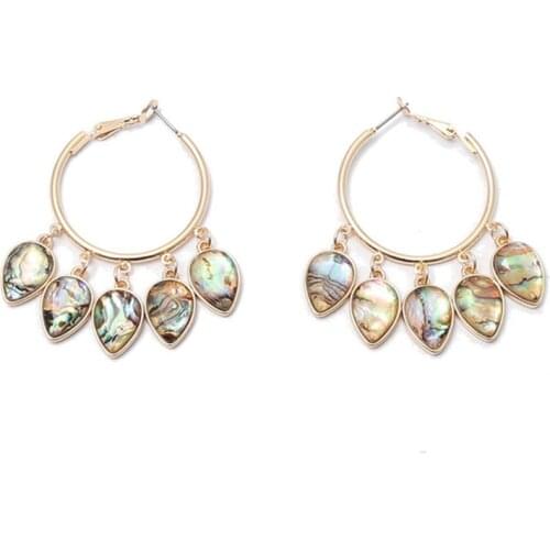 FYJS Unique Light Yellow Gold Color Stackable Water Drop Abalone Shell Stud Earrings for Women Jewelry