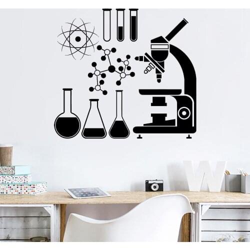 Chemistry School Office Vinyl Wall Sticker Laboratory Microscope Science Chemical atoms Wall Stickers Waterproof Art Decor Z301
