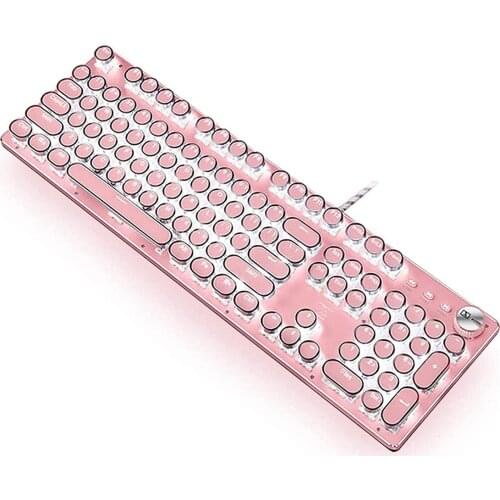 X9VR Gaming Keyboard Retro Punk Mechanical Keyboard USB Wired Keyboard Round Keycaps For MAC Windows PC - Pink Blue
