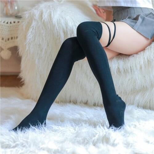 Kawaii Girl Over Knee Stocking with Tie Nightclubs Panty Hose Calcetines Black Lolita Lace Top Thigh High Stockings Sexy Clothes