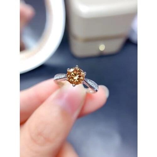 Passed Diamond Test Super Golden Moissanite Diamond Ring Hearts & Arrows Cut Clarity VVS1 Women Diamond Ring Fashion Luxury Gift