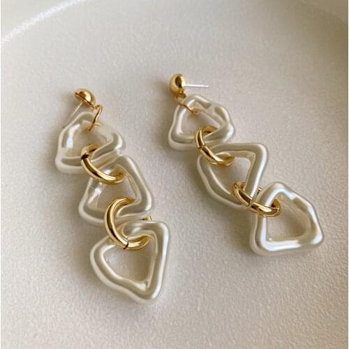 Korean Geometric triangle pearl long dangle earrings for women 2021 fashion earrings