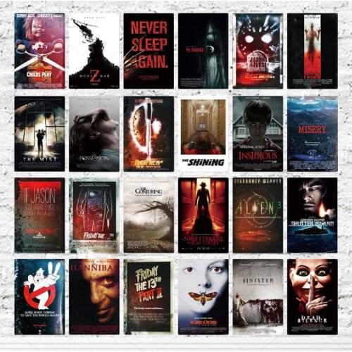 Horror Movie Metal Poster Plaque Metal Vintage Thriller Movie Metal Tin Sign Wall Decor for Bar Pub Club Man Cave