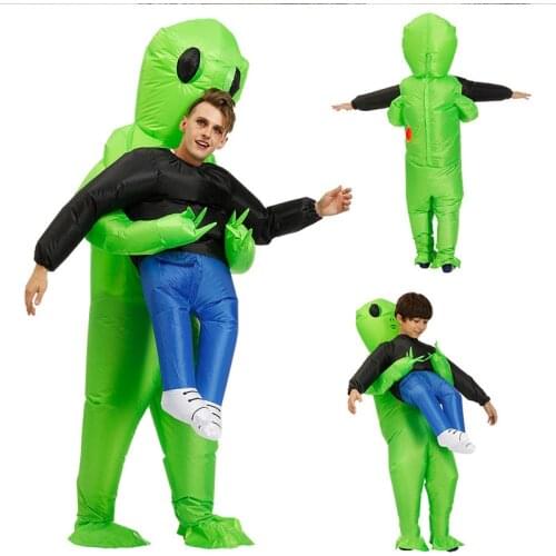Green Alien Carrying Human Costume Inflatable Funny Blow Up Suit Cosplay for Party Halloween NIN668