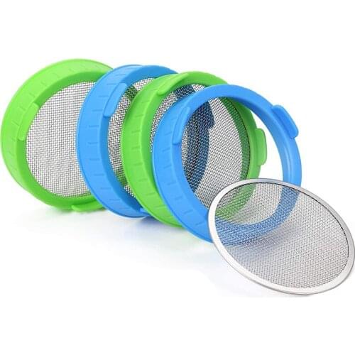 New 4 Pack Sprouting Lids, Plastic Sprout Lids with Stainless Steel Screen for Wide Mouth Mason Jars, Sprouter Sprout Maker