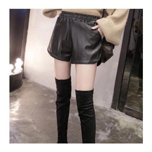 New PU Leather Shorts Womens Black Short Pants With Pockets Spring Autumn Loose Casual Short Shorts Femme
