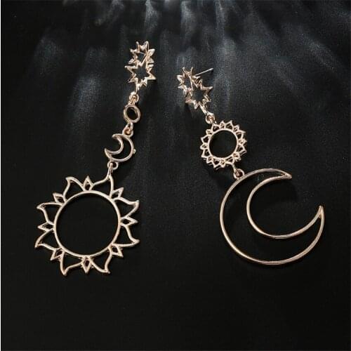 H&H Fashion New Earrings Simple Sun God Moon God Asymmetrical Exaggeration Earrings Ladies Hollow Earring Jewelry Gifts