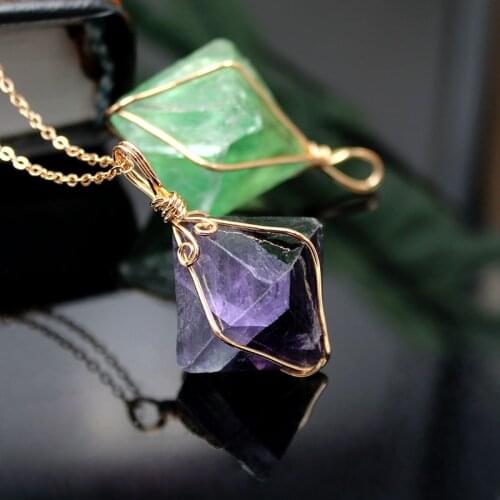 Natural Raw Stone Pendant Necklace for Women Wire Wrapped Healing Irregular Chakra Crystal 1pcs