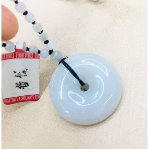 Pure natural Emerald jade hand carved light colored donut pendant three color jade bead necklace men and women sweater chain