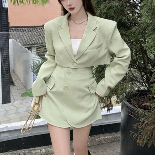 Casual Korean Fashion Two Piece Set Woman Office Style Elegant Skirt Suits Autumn 2021 Slim Long Sleeve Coat Designer Mini Skirt