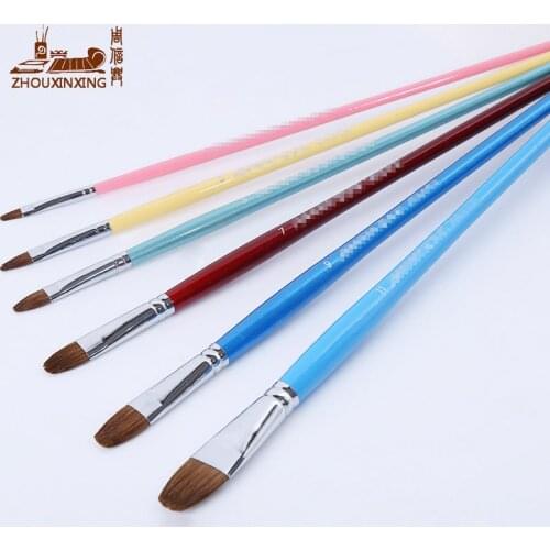Zhouxinxing Weasel hair water pink six color wood rod oil painting brush Paintbrush Set Oil Paint Wooden Round head Brush