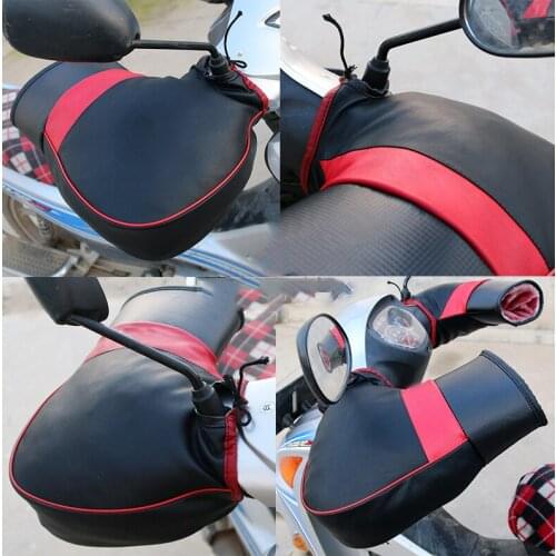 1 Pair Universal Motorcycle Gloves Bike Handle Bar Gloves Pu Leather Winter Warm Scooter Bike Windproof Handle Bar Protector