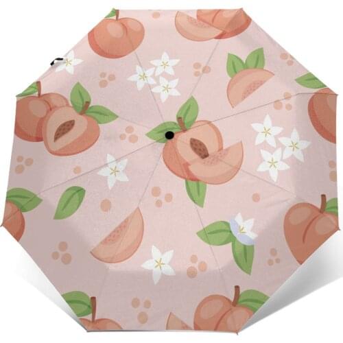 Wind Resistant Folding Automatic Umbrella Women Auto Peach Print Windproof Umbrellas Rain For Men Parasol