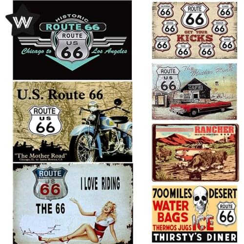 Route 66 Vintage Metal Tin Sign Usa Shabby Garage Wall Decorative Metal Plaque Tin Poster Retro Wall Sticker Man Cave Club Decor