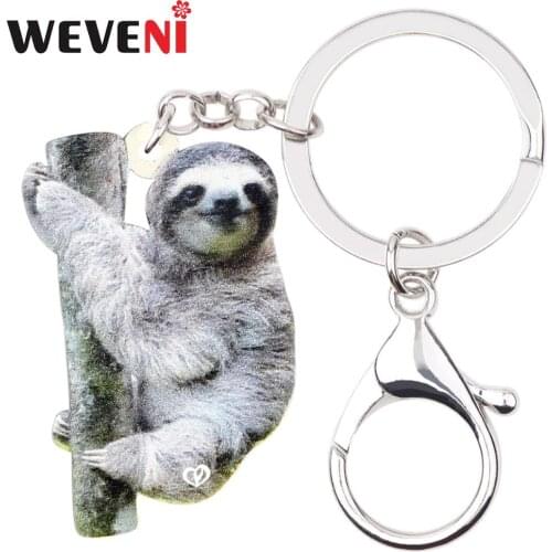 WEVENI Acrylic Australia Gray Sloth Key Chains Keychains Rings Novelty Animal Jewelry For Women Girls Charms Gift Decoration