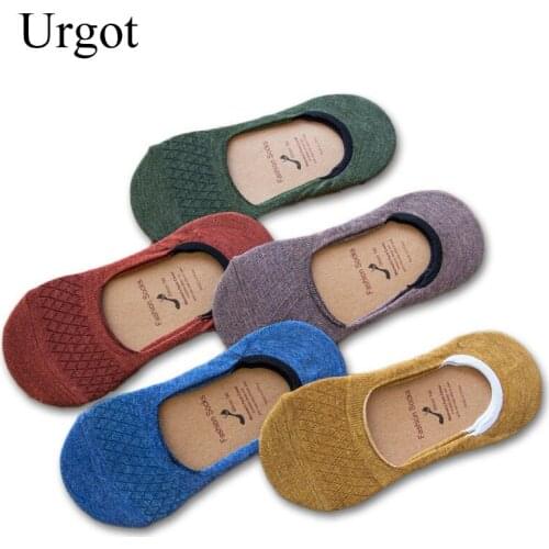 Urgot 10 Pairs Womens Summer Cotton Invisible Socks Pure Color Shallow Mouth Silicone Non-slip Boat Socks Japanese Cotton Socks