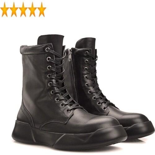 Winter Lace Up Punk 2021 Style Zippers Motorcycle Biker Boots Genuine Leather Men British High Top Male Footwear Plus Size 38-44