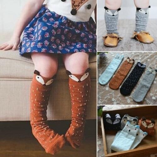 1 Pair Unisex Lovely Fox Kids baby Socks Knee Girl Boy Baby Cute Cartoon Toddler Socks animal infant Soft Cotton socks 0-6 Y
