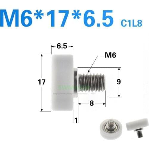 10pcs M6*17*6.5mm 696 bearing pulley, M6 external thread, flat wheel, drawer cabinet guide wheel, wrapped POM