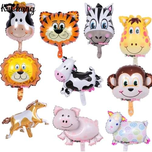 10pcs Mini Cartoon Monkey Lion Tiger Giraffe Animals Head Foil Balloons Baby Shower Birthday Party Decor Safari Zoo Ballons Toys