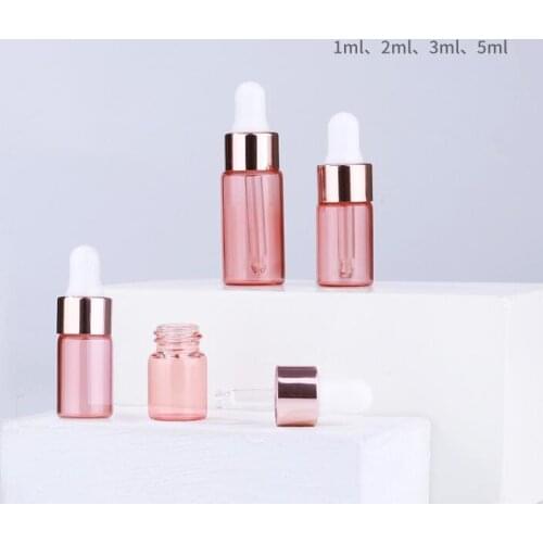 20pc 1/2/3/5/ML Pink Glass Dropper Bottle Refillable Tea Tree Oil Essential Aromatherapy Perfume Container Liquid Pipette Bottle