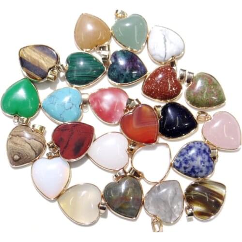 25mm Natural Stone Agates Turquoises tiger eye sodalite heart Pendant Beads Charms Jewelry for Necklaces Jewelry Making1pc