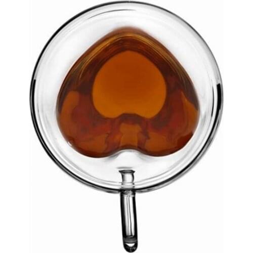 Heart Love Shaped Double Wall Glass Mug Resistant Kungfu Tea Mug Milk Lemon Juice Cup Drinkware Lover Coffee Cups Mug Gift
