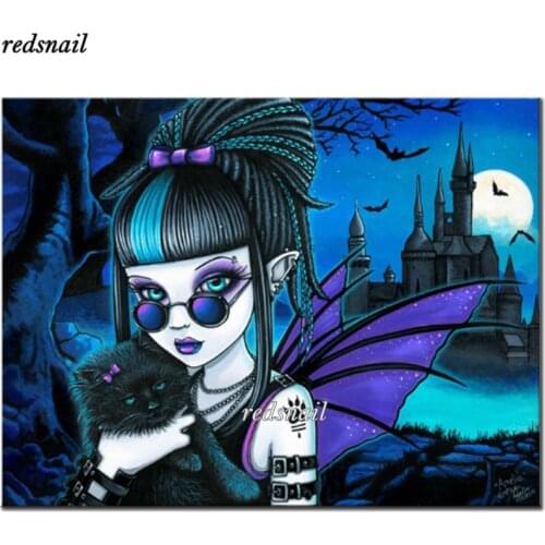 5D DIY Diamond Painting Vampire Black Cat Moon Castle Full Mosaic Rhinestone Cross Stitch DIY Diamond Embroidery Wall Art YY1861