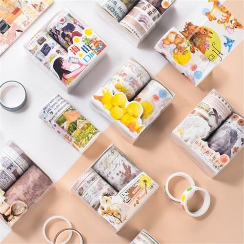 6Rolls Washi Tape Set Time Masking Tapes Animal Japanese Stationery Material Kawaii Sticker Washitape Scrapbooking Retro Adesiva