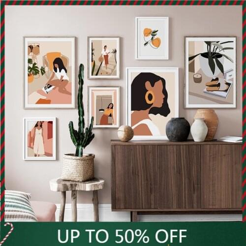 Abstract Fashion Vintage Girl Minimalist Wall Art Canvas Painting Nordic Posters And Prints Wall Pictures For Living Room Decor