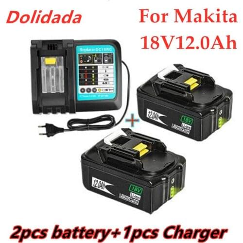Original 18V12Ah Rechargeable Battery Li-Ion Battery Replacement Power Tool Battery for MAKITA BL1880 BL1860 BL1830+Charger