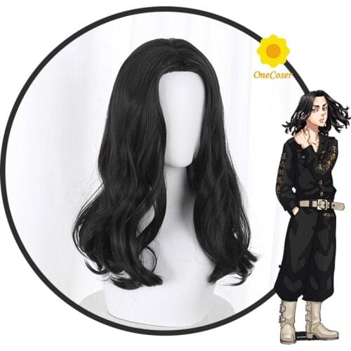 Anime Tokyo Revengers Keisuke Baji Cosplay Wig Black Long Curly Hair Heat Synthetic Fiber Hair + Free Wig Cap Role Play Men
