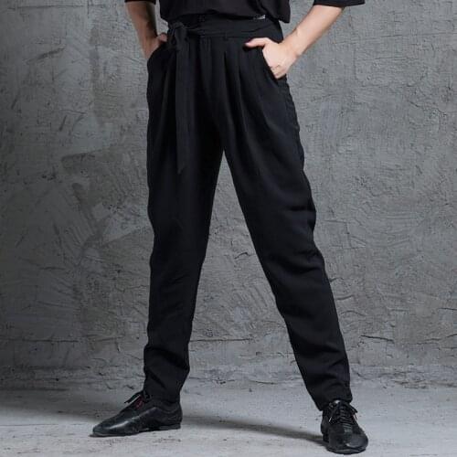 Men Latin Dance Pants Strap Design Trousers New Professional Latin Modern Ballroom Dancing Pants Latin Performance Wear DQS5897