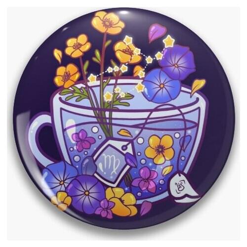 Virgo Zodiac Teacup Soft Button Pin Brooch Jewelry Clothes Lover Creative Metal Cartoon Collar Hat Cute Gift Fashion Decor