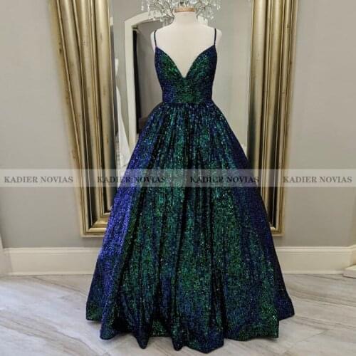 KADIER NOVIAS Long Plus Size Green Prom Dresses 2021 A Line Sequin African Women Black Girls Gala Celebrity Prom Party Gowns