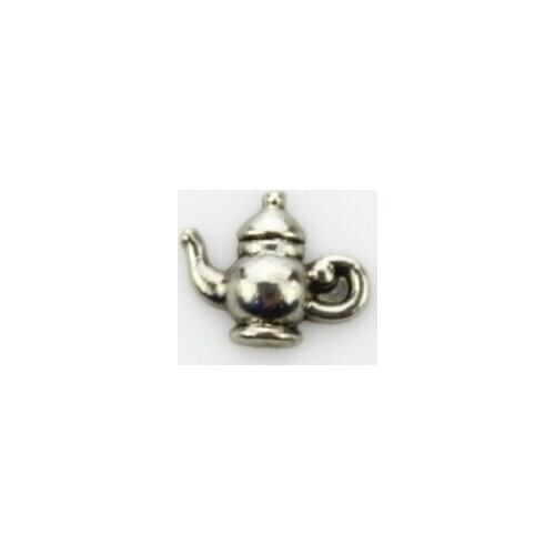 Hot selling 50pcs/lot silver tea pot floating charms living glass floating pendant lockets charms