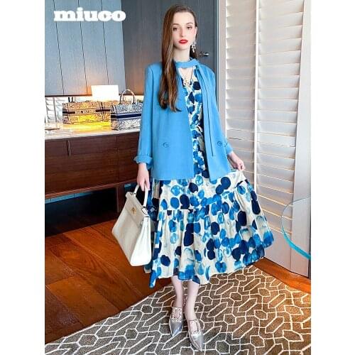 Neckline suit coat+V Collar print Platycodon skirt two piece dress 2021 Spring new High Quality Top Quality