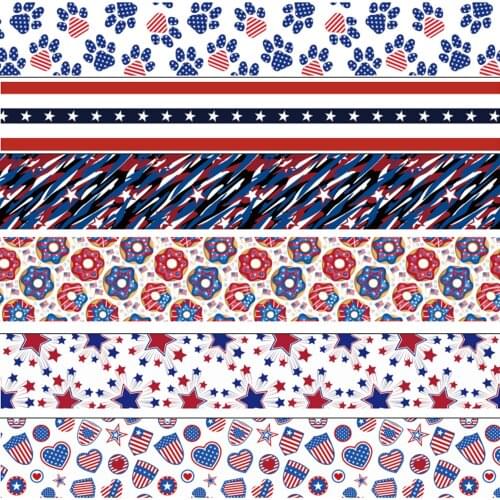 50 Yards Various Sizes 4th Of July Printed Gross Grain Ribbon For Hair Accessories DIY Crafts Hand Made Y2021041703