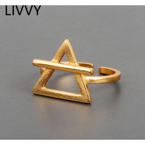 LIVVY Silver Color Simple Triangular Hollow Rings Charm Women Trendy Jewelry Vintage Party Accessories Gifts