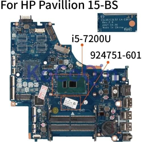 For HP Pavillion 250 G6 15-BS I5-7200U Notebook Mainboard SR342 LA-E801P 924751-601 Laptop Motherboard