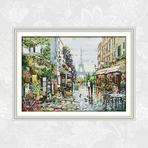 Joy Sunday Cross-stitch Paris Street Scene Printed on Canvas 11CT 14CT Cross Stitch Kits DIY Handmade Embroidery Sets Needlework