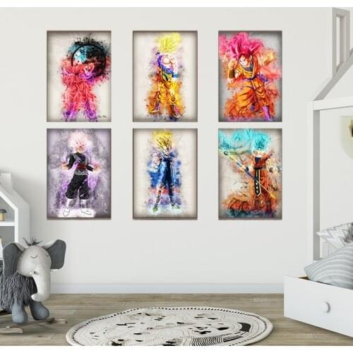Dragon Ball Goku Watercolor Wall Art Canvas Painting Poster Living Room Bedroom Decoration Japanese Anime Comic Mural Cuadros