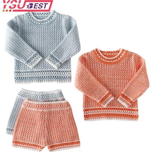 New Baby Girls Boys Set Knit 2 Pieces Pullover+ Shorts Knitted Wool Clothes Suit Hollow Out Newborn Toddler Long Sleeve Clothes