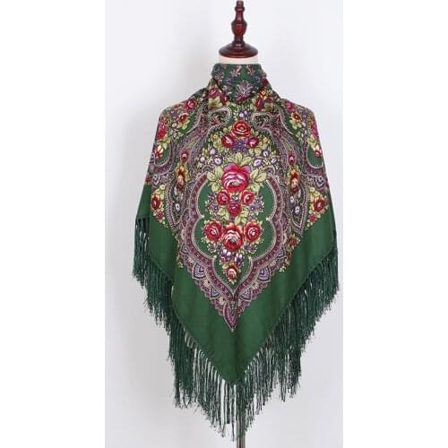Luxury Printing Oversize Square Blankets Russian Women Wedding Scarf Retro Style Cotton Handkerchief Autumn Shawl 140*140cm